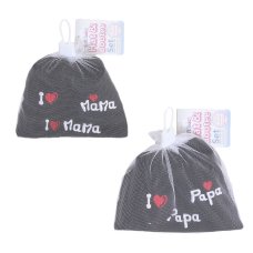 HB30-BLK: Black I ♡ Mama/Papa Hat & Bootee Set